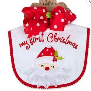 Baby Essentials 2-Piece First Christmas Bib and Headband Bow Set in Red